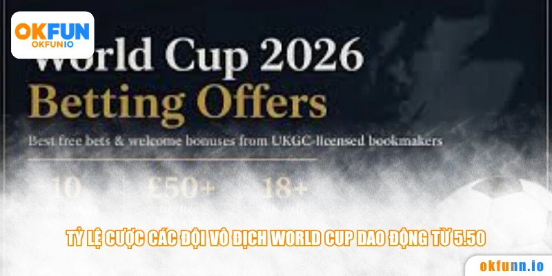 Tỷ lệ cược các đội vô địch World Cup dao động từ 5.50